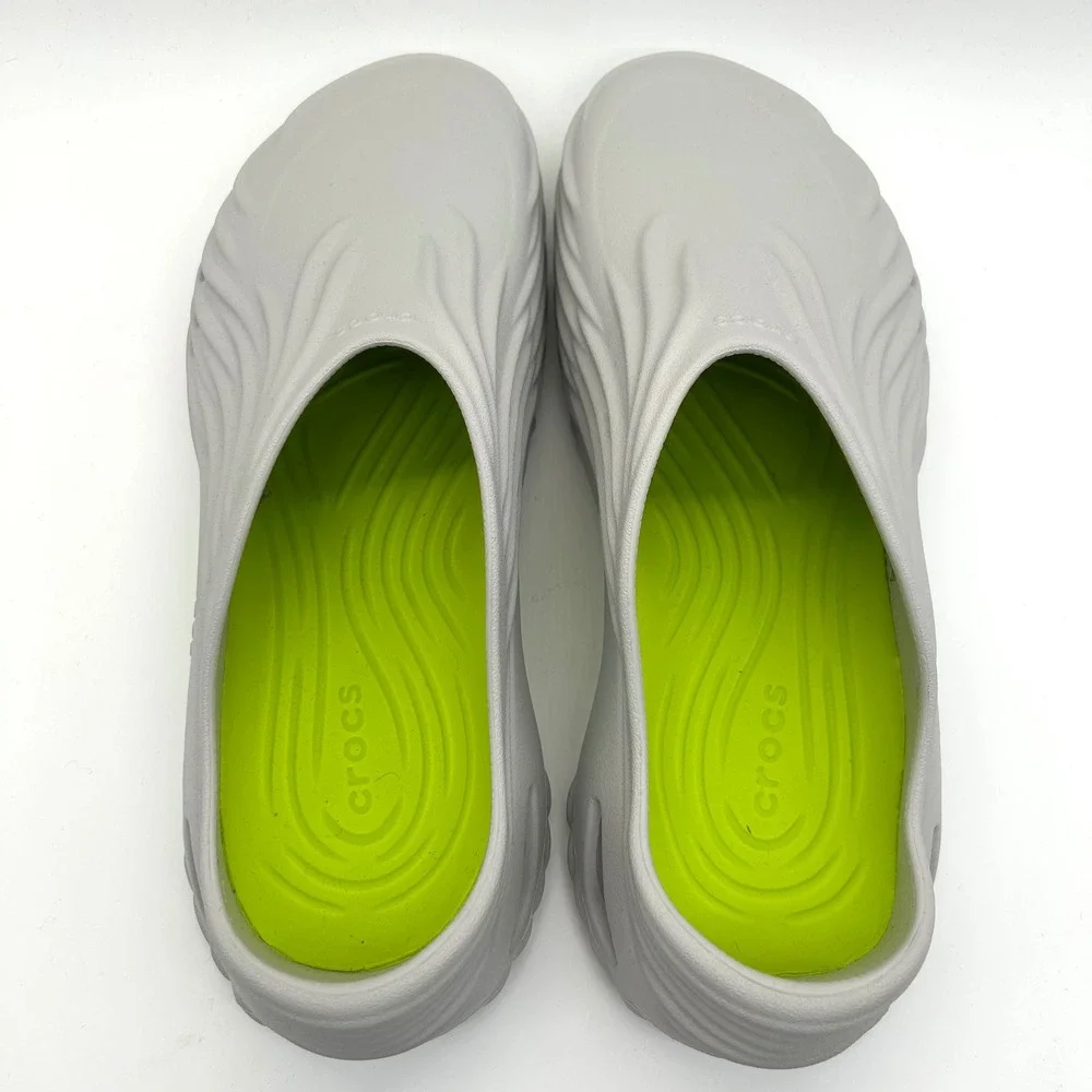 Crocs Echo Wave Clogs Mens 11 Atmosphere Grey Lime Slip On Shoes Slides Sandals